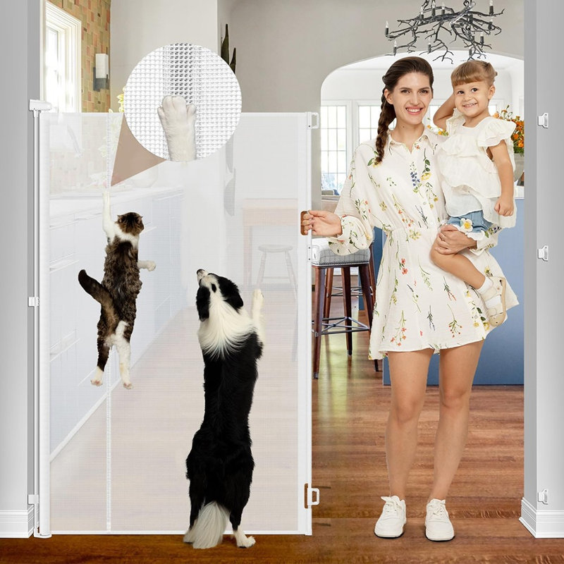 Fabric and Mesh Adjustable Pressure Mounted Pet Gate Free Standing Pet Gate Wall Mounted Pet Gate Pet Gate Accessory With Door