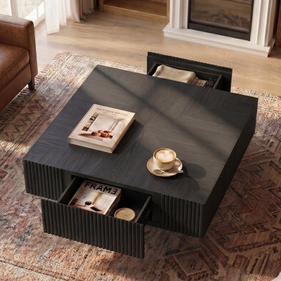  35" Square Solid Wood Coffee Table with Two Storage Drawers