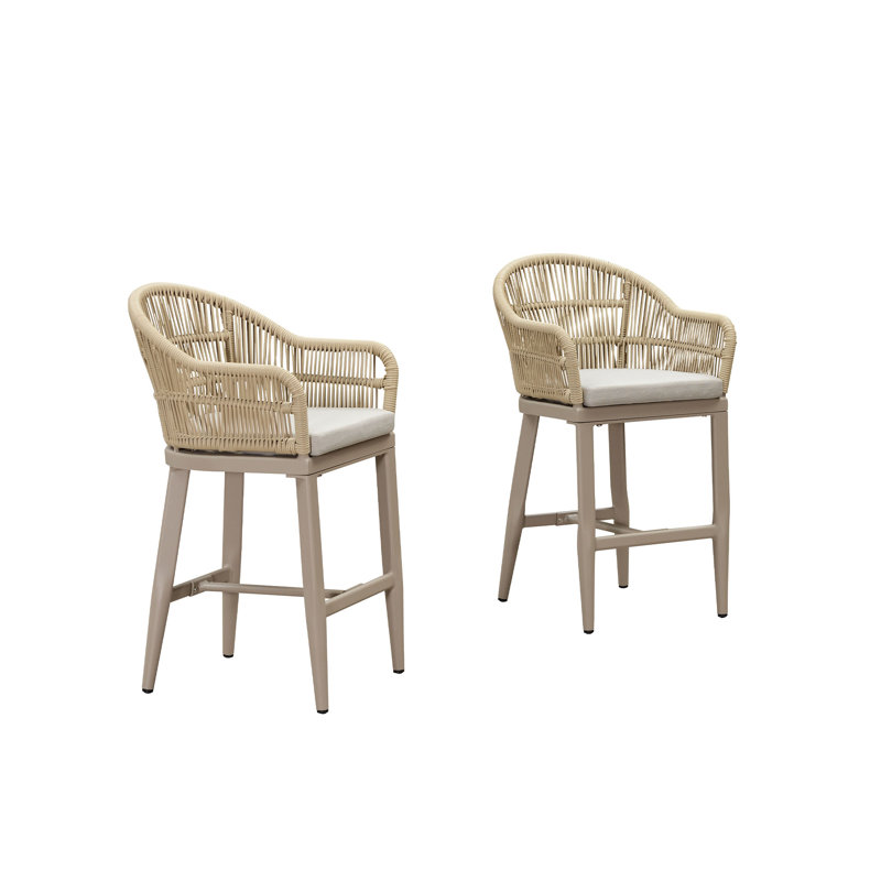 Tabourets de bar et de comptoir d'extérieur Aleza avec coussin souple imperméable, Beige, Champagne