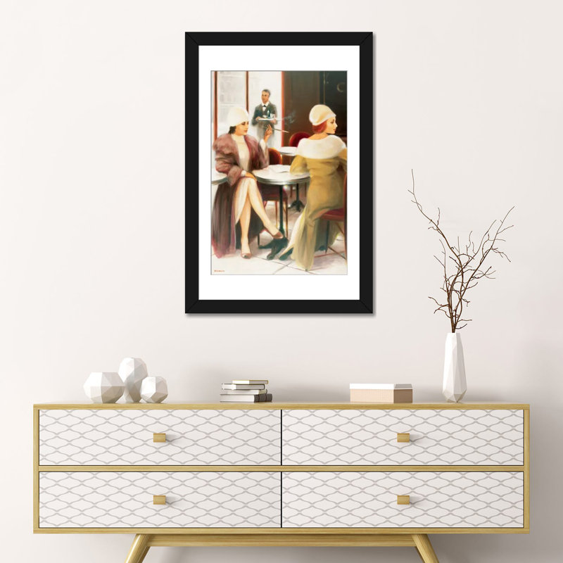 « cafe i », reproduction sur toile, H 24 po x l 16 po x P 1 po, Papier d'art encadré noir, Blanc