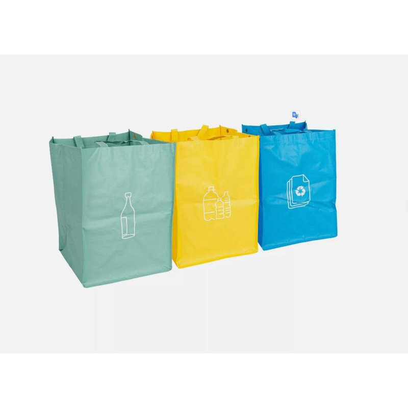 Miludia 3Pcs Colour Recycle Bags Recycling Bin Bags Heavy Duty Reusable Pack With Strong Handles
