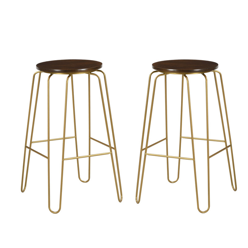 Counter Stool with Metal Frame, Elm, Bar Stool (29" Seat Height), Gold