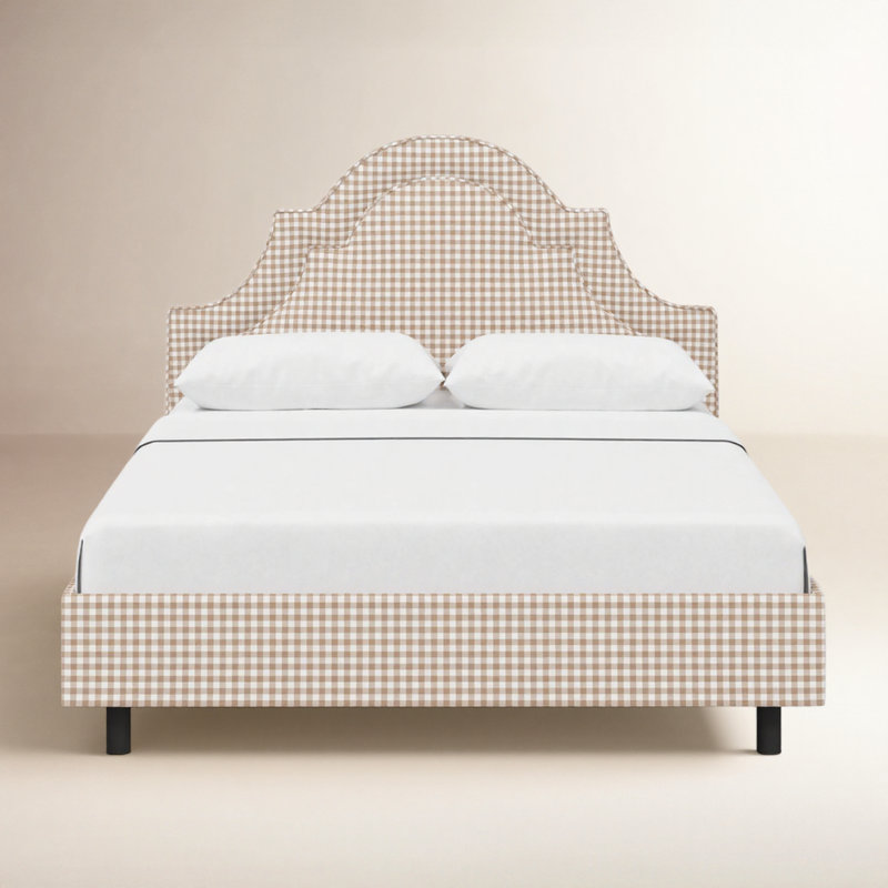 Knipe Upholstered Scalloped Bed, Queen, Classic Gingham Tan