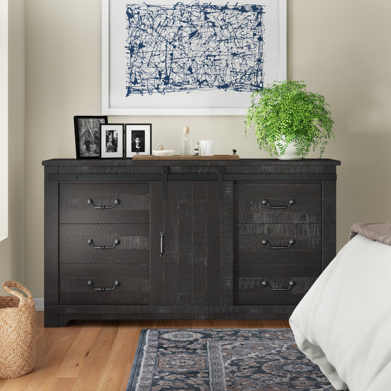 Commode double 9 tiroirs Oydis, Noir antique