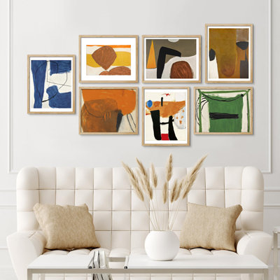 " Multicolor Colorful Mid-Century Grunge Paint Stroke Abstract Geometric " 7 - Pieces