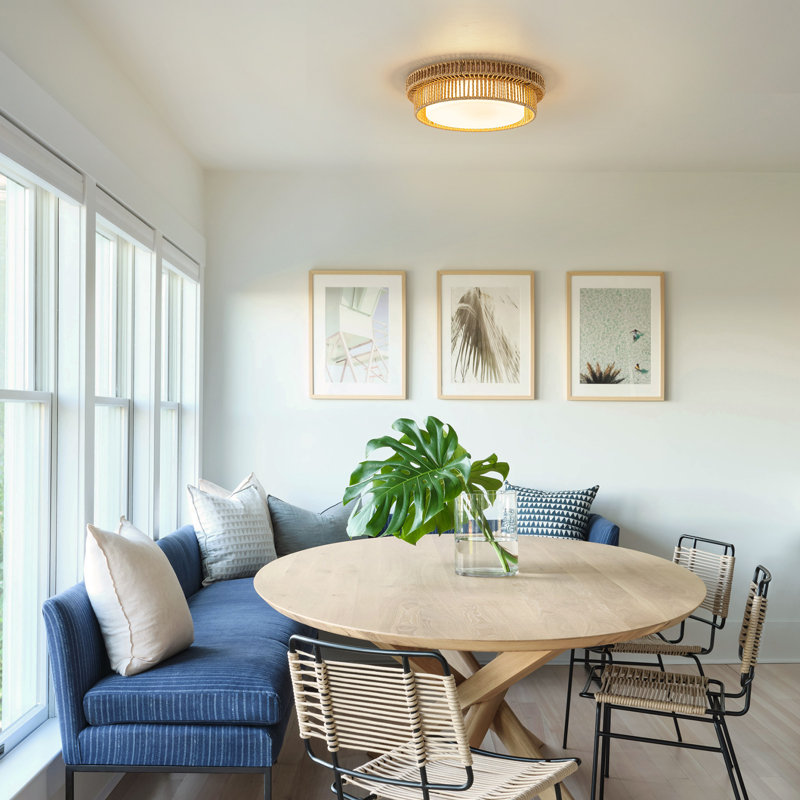 Dimmable 12.8"W Hand-Woven Drum Flush Mount