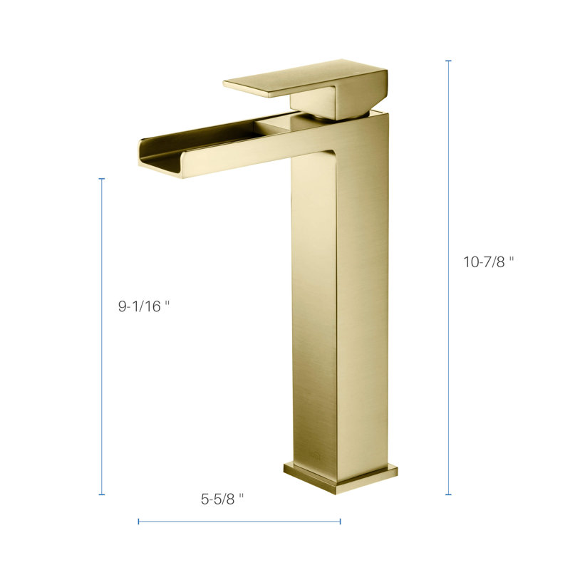 Waterfall Single-handle Bathroom Faucet with Drain Assembly, Brush Gold, With Drain Assembly