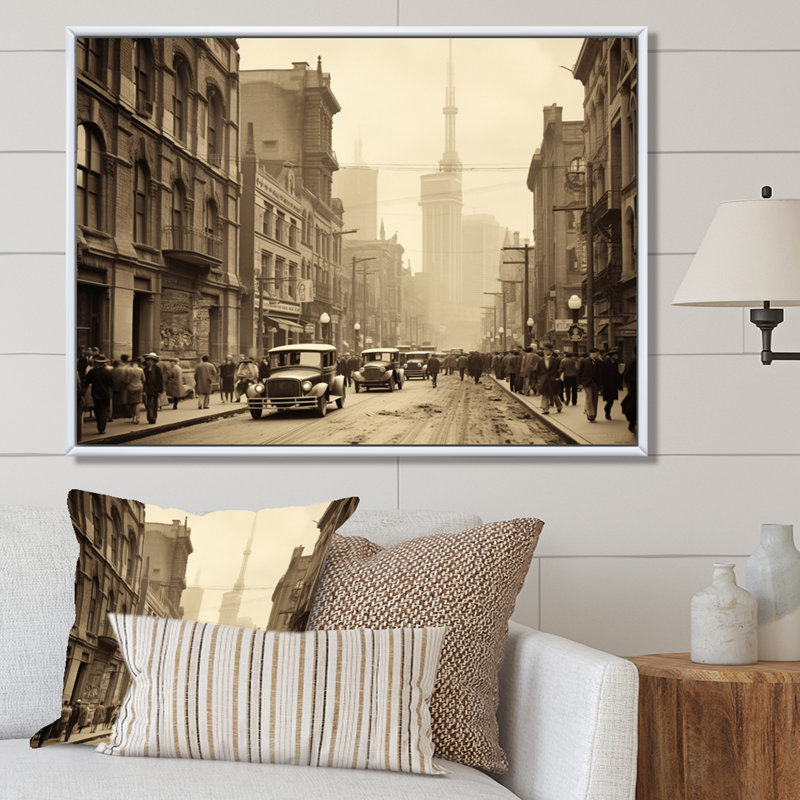 Toronto City A Nostalgic In A Vintage I - Cityscapes Canvas Prints, H 24 po x l 32 po x P 1 po, Cadre flottant blanc
