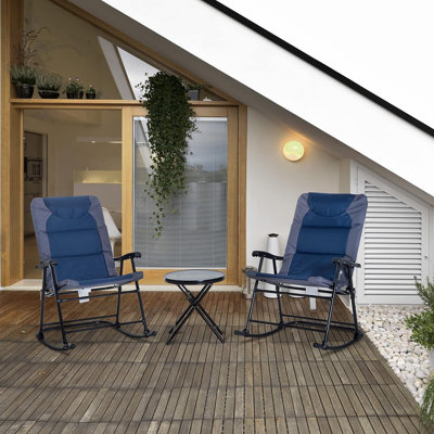 Gaskins 3pc Folding Outdoor Rocking Chair and Table Set Camping Lounger Yard