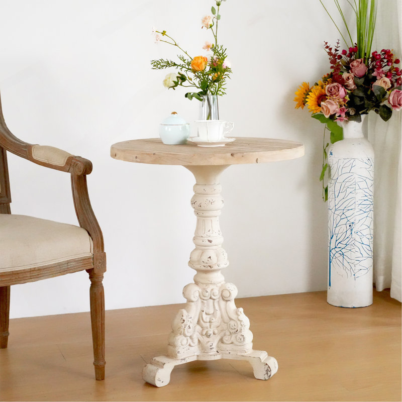 Table basse décorative, table à piédestal antique, plateau en bois massif avec base MGO pour le salon