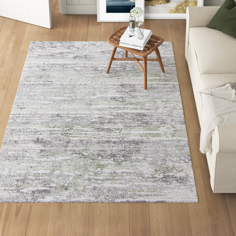 Hand-Knotted Gray Abstract Synthetic Rectangular Area Rug