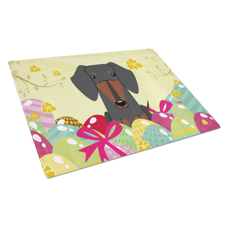 The Holiday Aisle Saroyan Glass Dachshund Cutting Board, Black/Tan