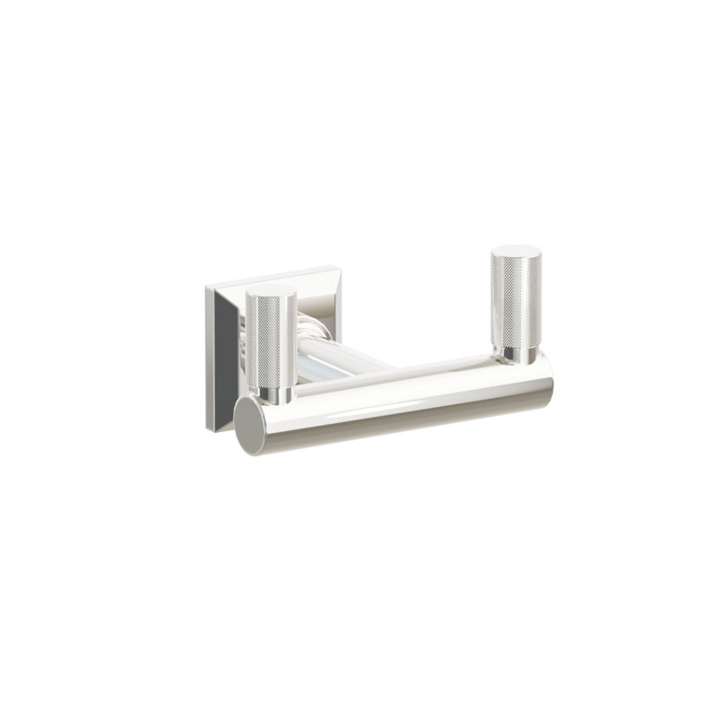 Emtek Select Double Hook w/ Chamfered Square Rosette, Round Stem & Knurled Tip, Polished Nickel