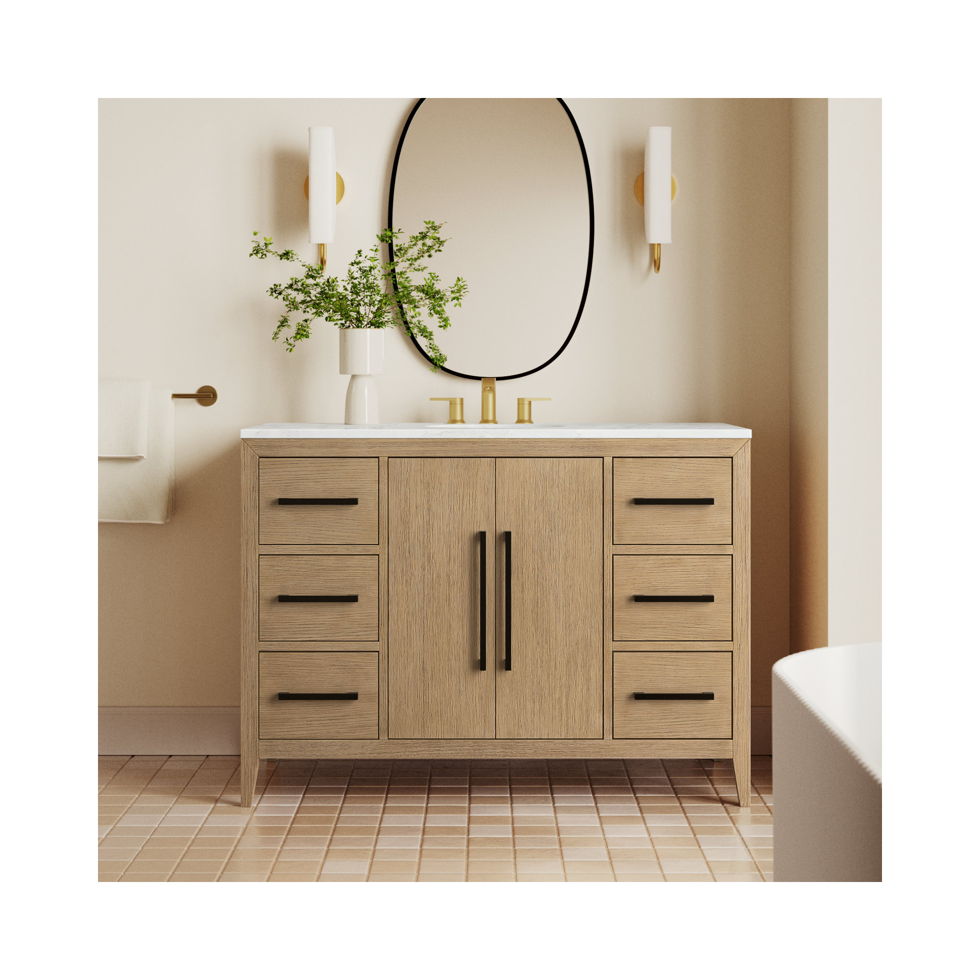 Alsup 48'' Single Bathroom Vanity, Wire Brushed Oak