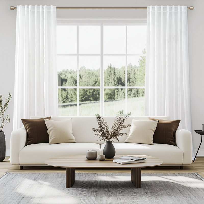 Dennan Linen Curtain Rod Pocket Back Tab,Linen Semi Sheer Curtains for Bedroom, 50" W x 90" L, White