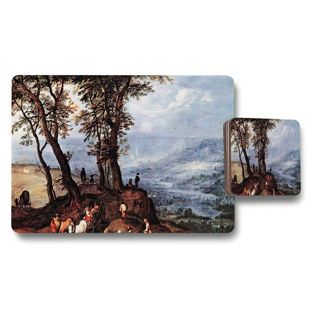 Landscape Placemat And Coaster Set With Scenic River View Art