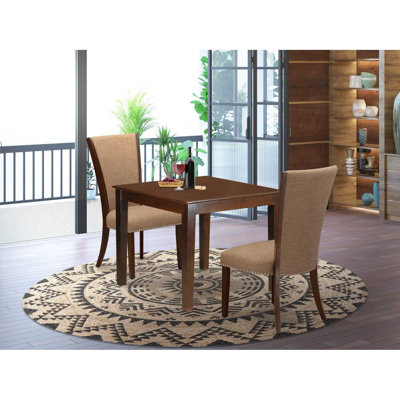 3-Piece Mahogany Finish Square Solid Wood Top Dining Table Set
