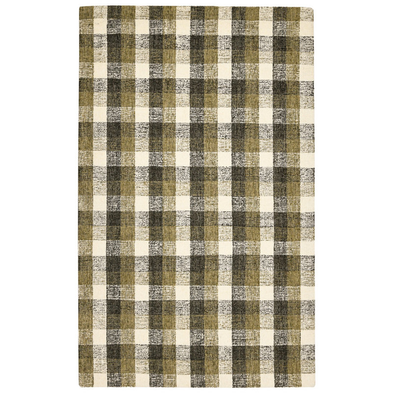 Tapis touffeté à la main 4 pi x 6 pi kaki et laine ivoire