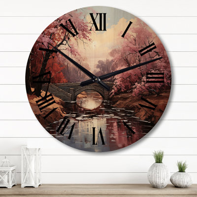 Asian Art Cherry Blossom Bidge - Asian Art Oversized Wood Wall Clock