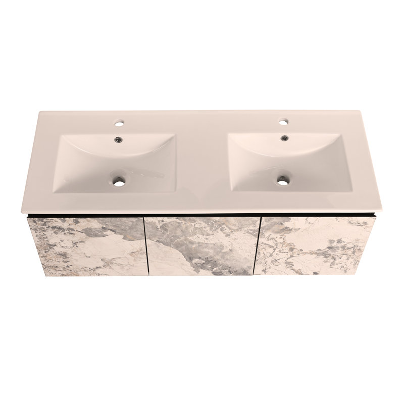 Meuble-lavabo mural flottant 48 po et porte d'armoire à fermeture en douceur
