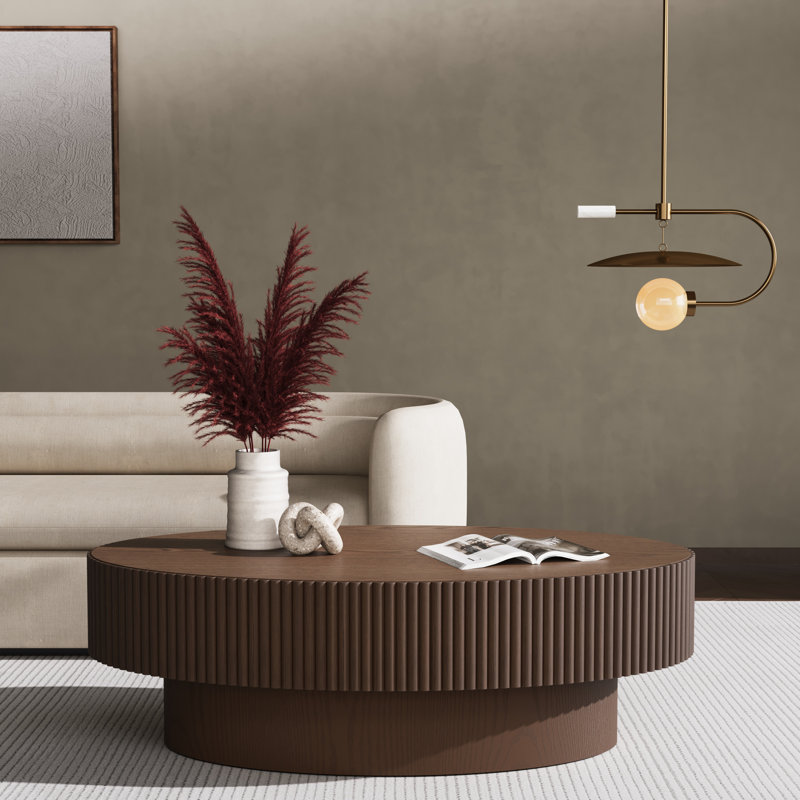 Table basse ovale cannelée en bois massif 45 po Alethia, Espresso brun