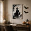 Art mural sur toile noir et blanc avec un homme gothique près du château et de la lune-647295206