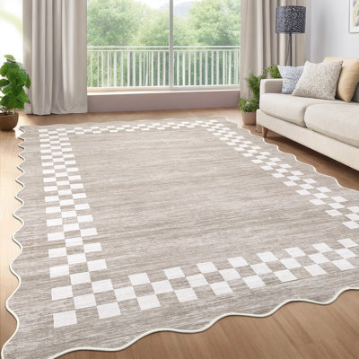 Tapis décoratif festonné à bordure festonnée, revêtement de sol antidérapant, tapis d'intérieur résistant aux taches pour la chambre à coucher, la cuisine et le salon