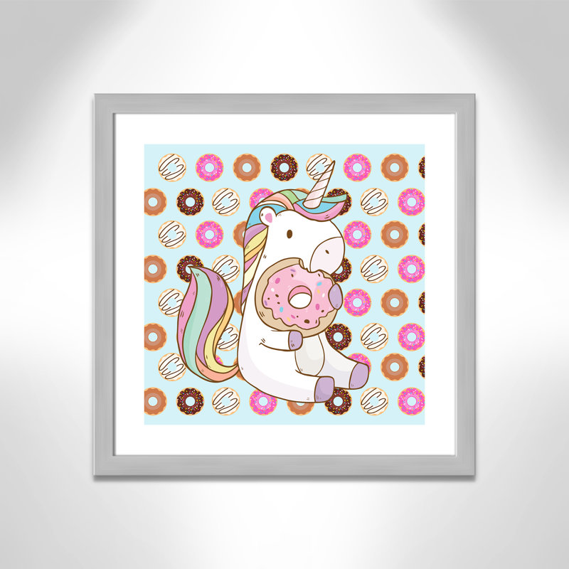 Adhésif décoratif beigne licorne, H 22,5 po x l 22,5 po x P 0,6 po, Encadré plat argent