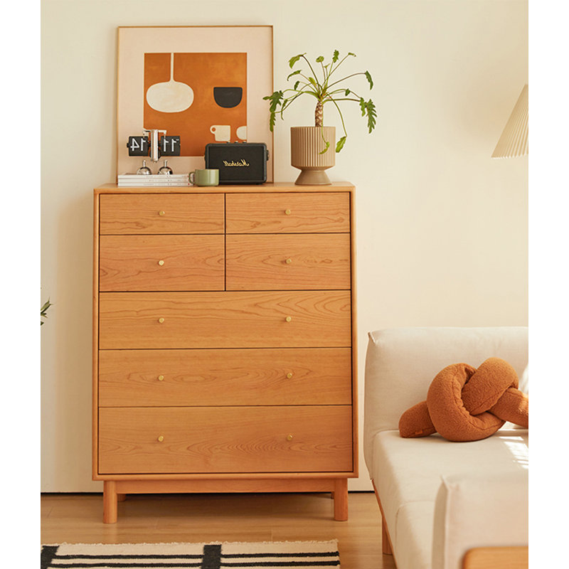 Commode 7 tiroirs en cerisier massif avec joints en queue d'aronde, H 46,46 po x l 35,43 po x P 16,54 po