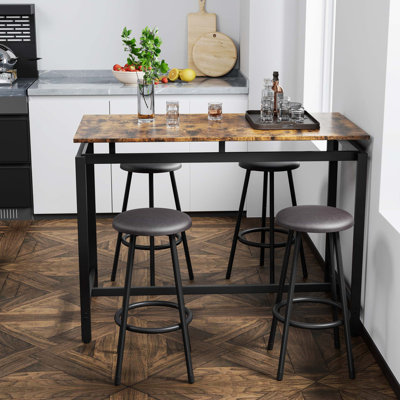 Burnita Indoor 5-Piece Kitchen Counter Height Table Set, Bar Table with 4 Stools, Faux Wood & Steel by 17 Stories