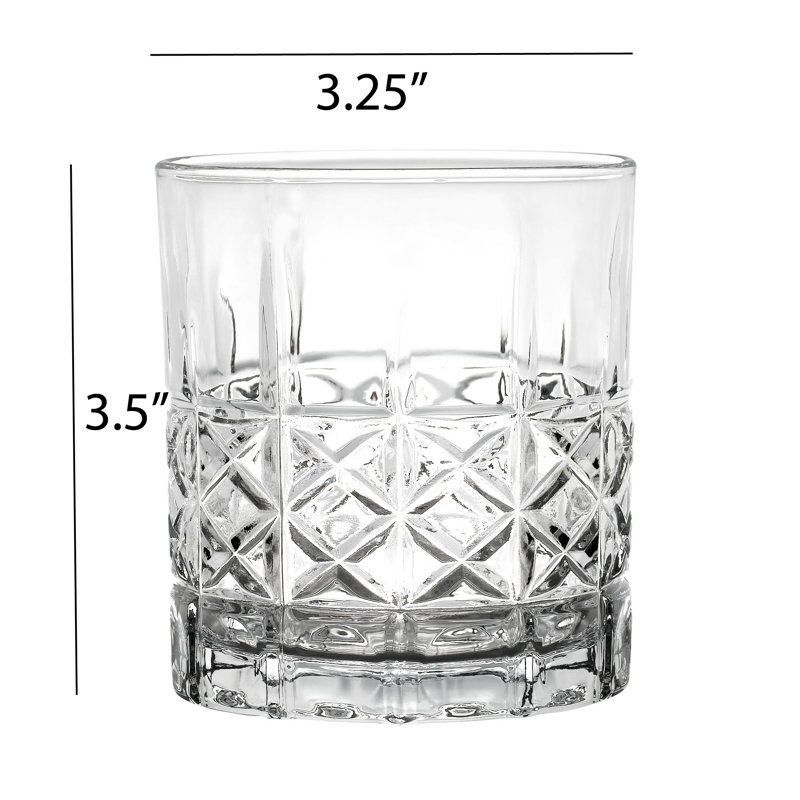 Lorren Home Trends Tall 11 Ounce Double Old Fashion Drinking Glass-Textured Cut Glass