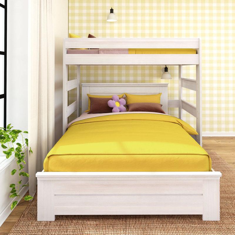 Farmhouse Twin Over Panel Queen L-Shaped Bunk Bed, White Wash
