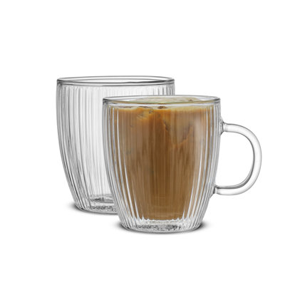 JoyJolt Savor Fluted Glass Espresso Cups, Espresso Cup -  Set of 2 Coffee Mugs