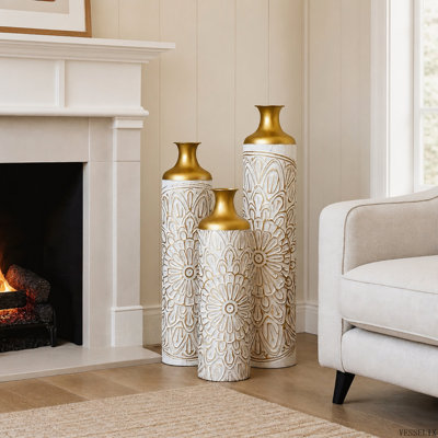 Ensemble de 3 vases de sol en métal émaillé blanc en forme de goutte, décoration intérieure de style moderne