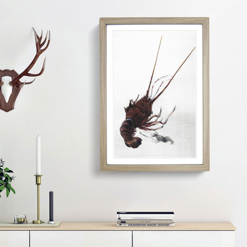Crayfish by Watanabe Seitei - Picture Frame Painting Print, 87cm H x 62cm W x 2cm D, Oak Framed