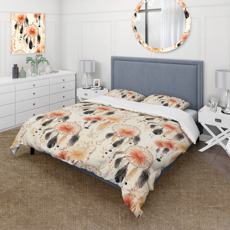 Desert Dreamcatchers Boho Pattern - Boho Duvet Cover Set - Microfiber Polyester, Queen Duvet Cover + 2 Standard Shams