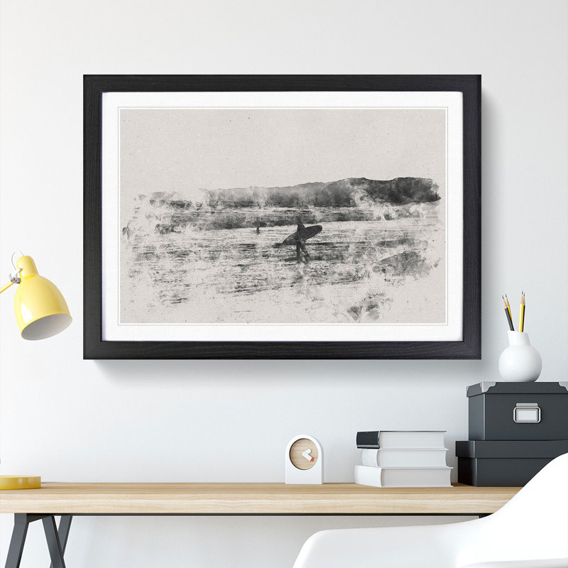 Two Surfers - Picture Frame Graphic Art, Black, 65cm H x 90cm W x 2cm D