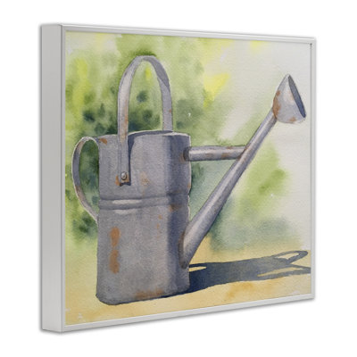 Country Watering Can in Garden Framed Giclee, design by Stephanie Fielden
