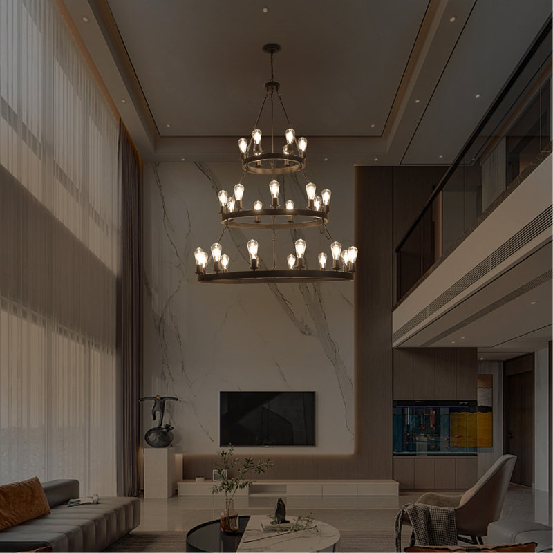 Luminaire suspendu 45 po à 3 couches de style industriel rétro, 27 lumières noires de style campagnard, convient aux salles à manger et aux salons