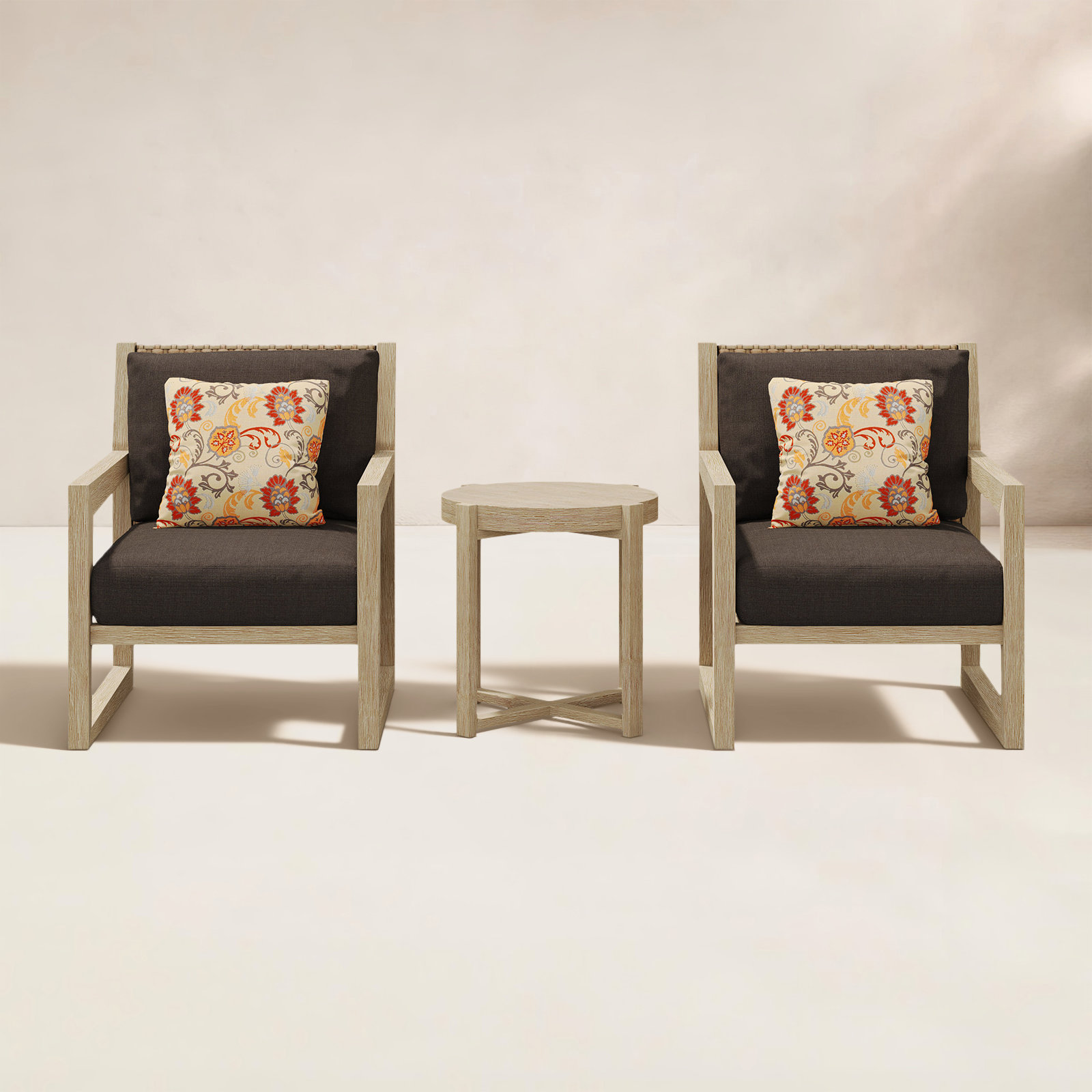 Caigan 2-Person Sunbrella® Patio Seating Group, Antique White Frame/Dark Brown Sunbrella Cushion