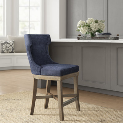 Carson Navy Upholstered Wingback Swivel Counter Stool