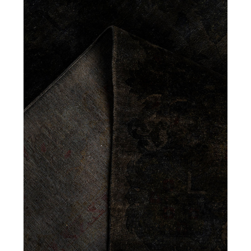 Tapis unique noué à la main Raiden - noir, 10 pi 0 po x 22 pi 4 po