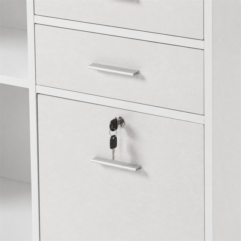 Classeur mobile en bois à 3 tiroirs, classeur à roulettes sous bureau avec bande lumineuse DEL, blanc pour bureau à domicile
