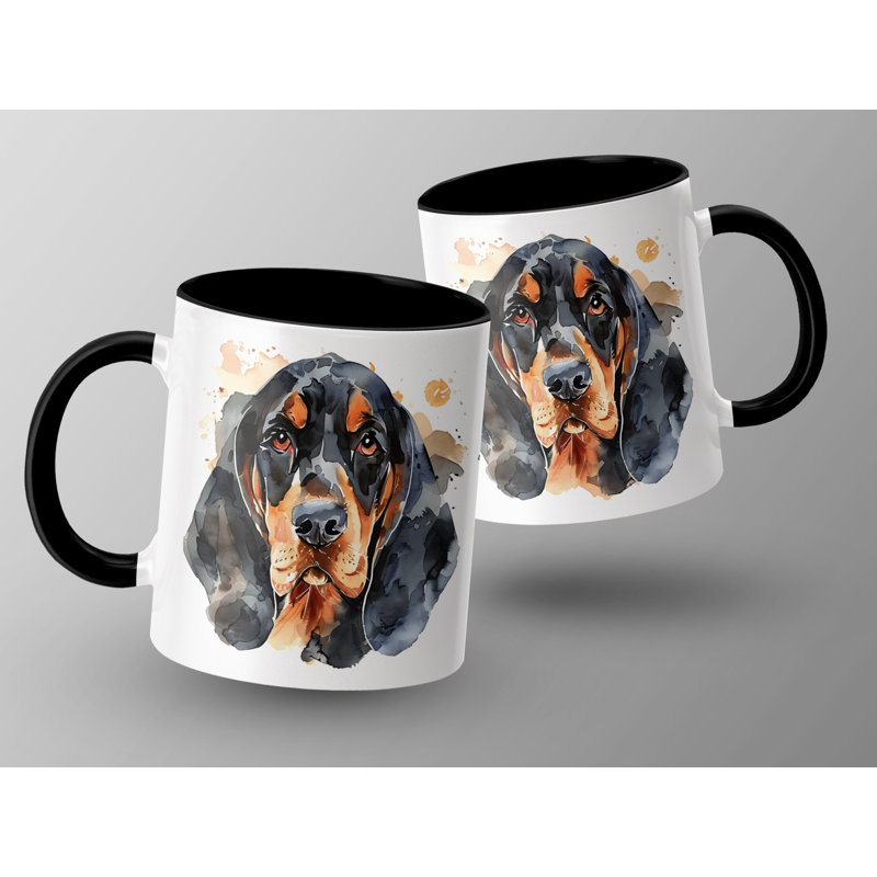 11oz Watercolour Basset Hound Design Coffee Mug, 1