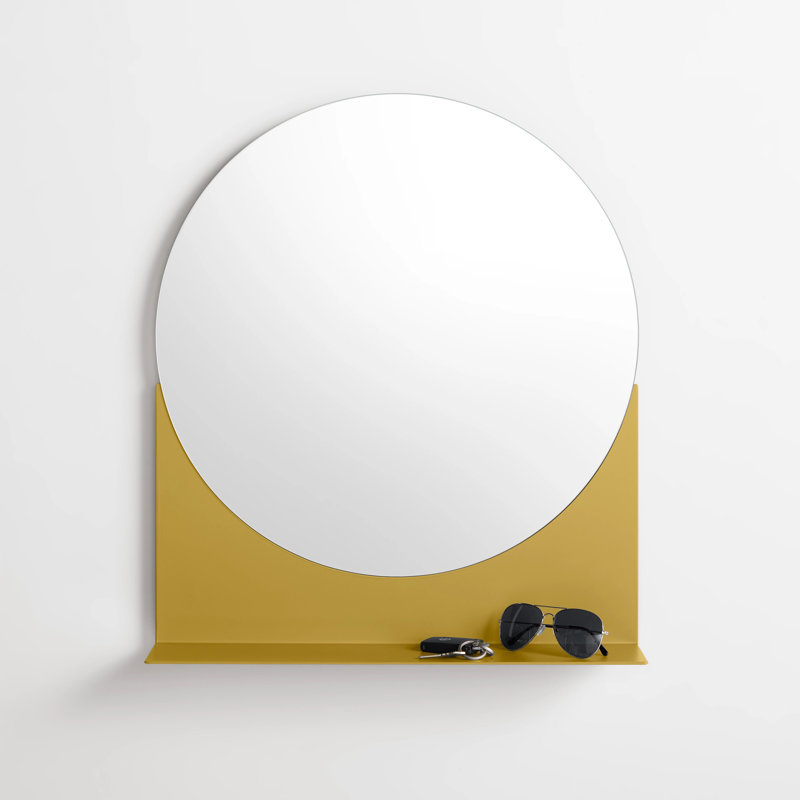 Glance Metal Wall Mirror with Shelves, Mustard