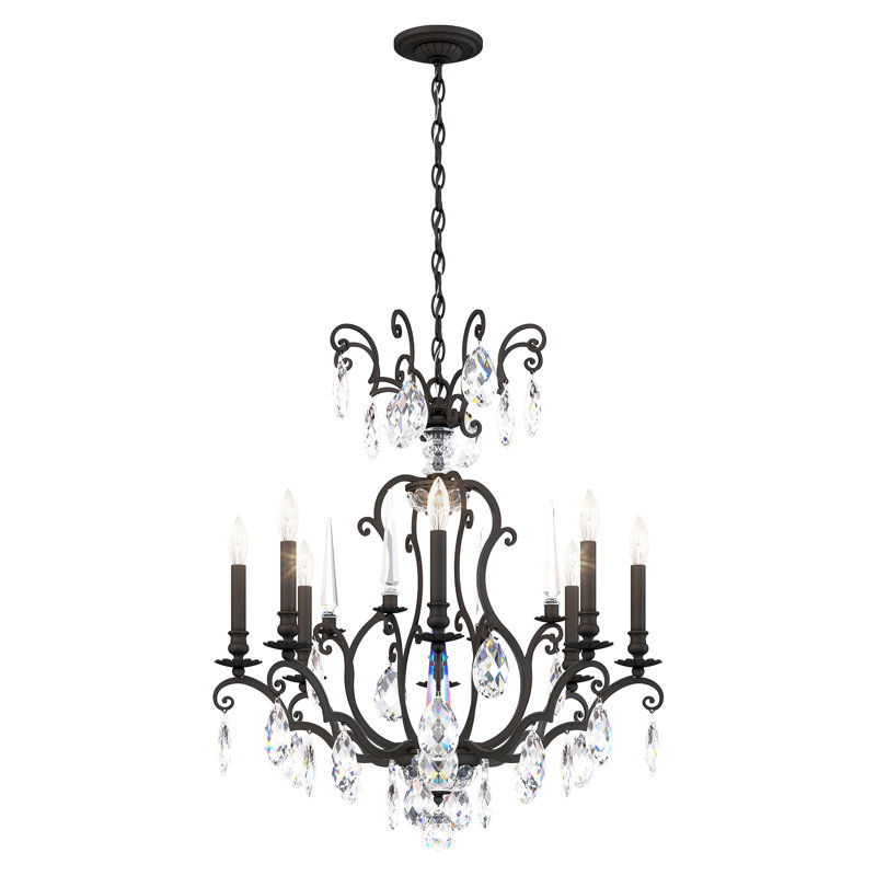 Renaissance Nouveau 8 Light 32in x 31in Chandelier in Heirloom Gold with Clear Heritage Handcut Crystals, Black