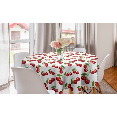 Fruit Round Tablecloth, Cherry Design Fresh Berry Fruit Summer Green Garden Macro Digital Print, Circle Table Cloth Cover For Dining Room Kitchen Deco -  East Urban Home, 2D3126F1DEE3442EB2747FF0B5AF2399