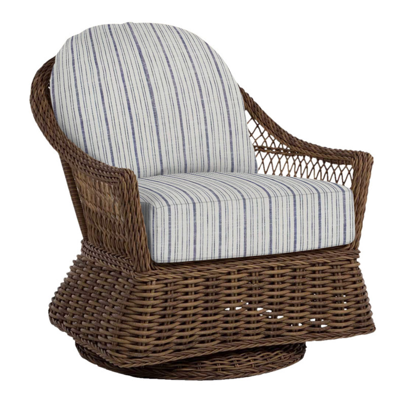 Soho Swivel Glider Chair with Cushions, Rollo Chambray InsideOut® Linen, Raffia, No Welt