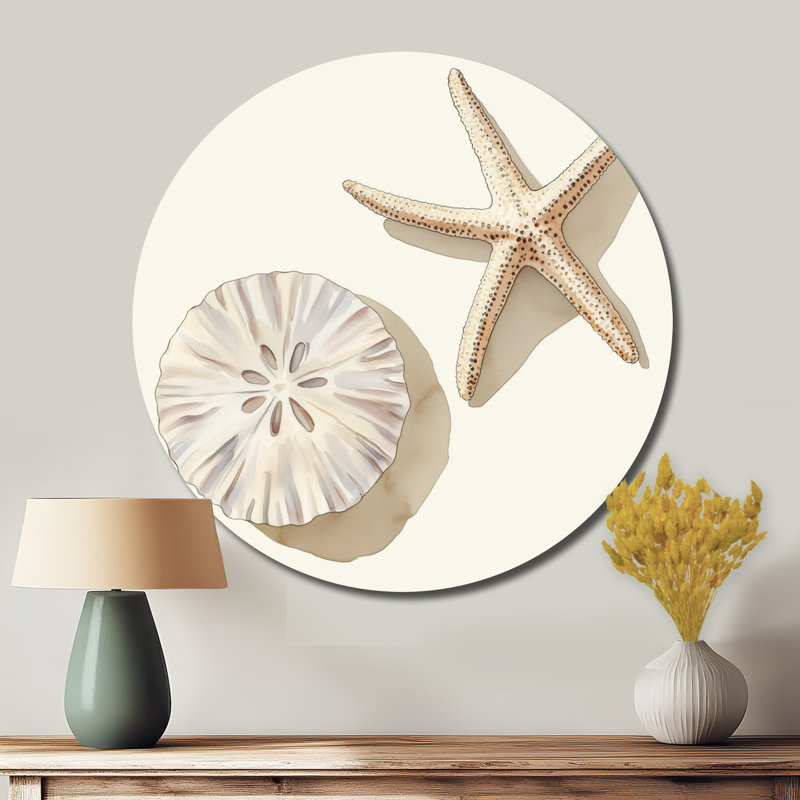 «Sand Sand and Starfish» - animaux, art mural rond en métal, L 23 po x H 23 po