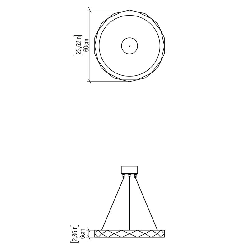 Luminaire suspendu tambour 1 lumière DEL unique, Louro Freijo, H 2,34 po x l 23,4 po x P 23,4 po